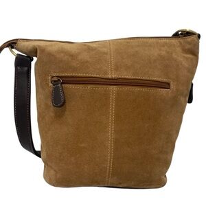 Genuine Suede Leather Tan Suede Bucket Shoulder Bag - EC
